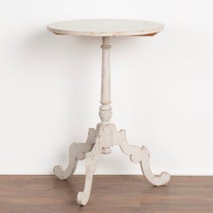 Antique White Painted Gustavian Small Round Pedestal Side Table, Sweden circa 18