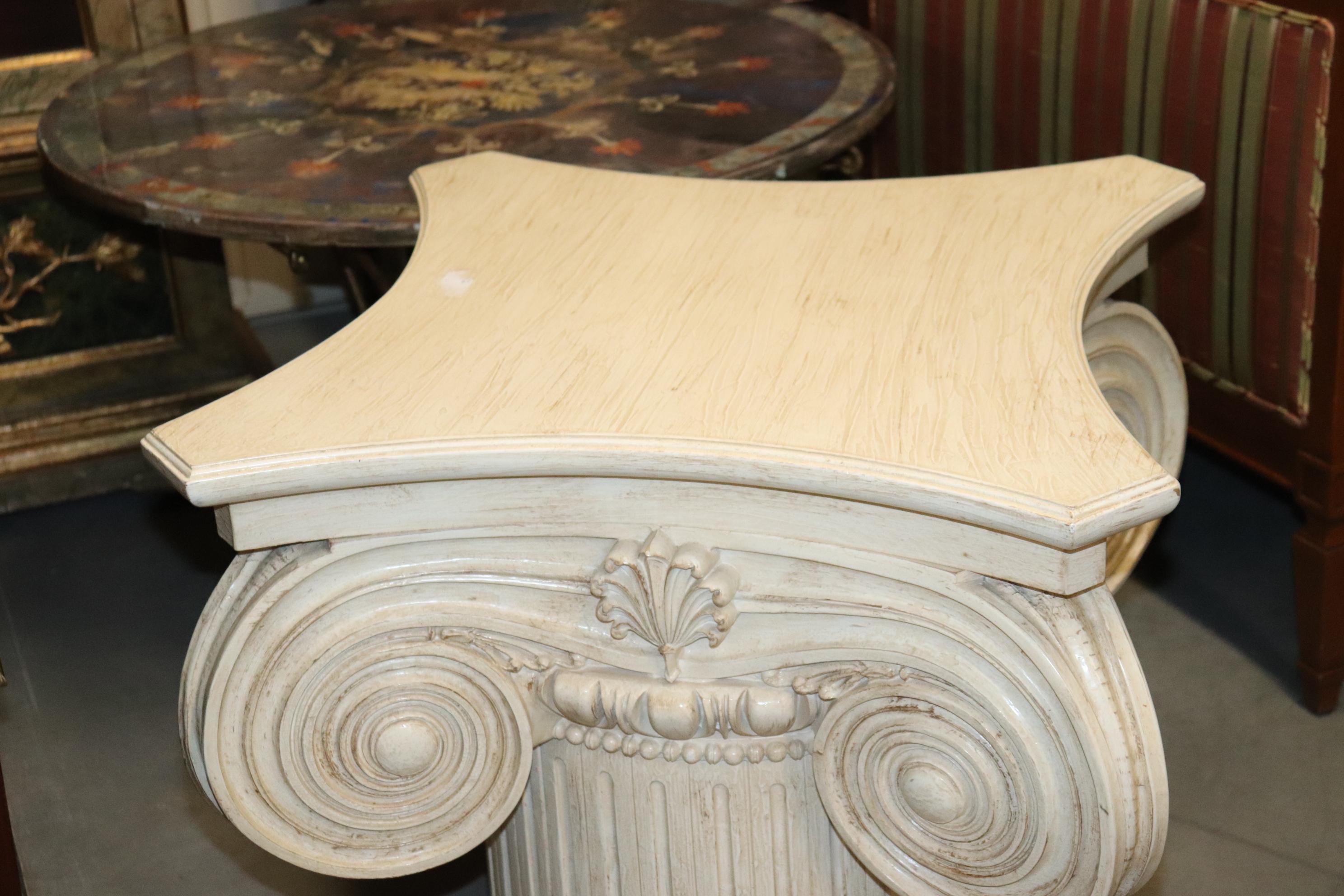 Greco Roman Antique White Painted Ionic Column Dining Table Base Meant for Glass Top