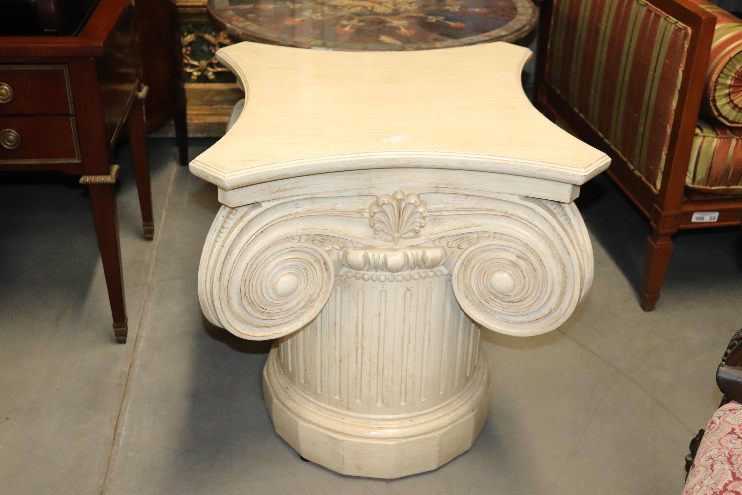European Antique White Painted Ionic Column Dining Table Base Meant for Glass Top