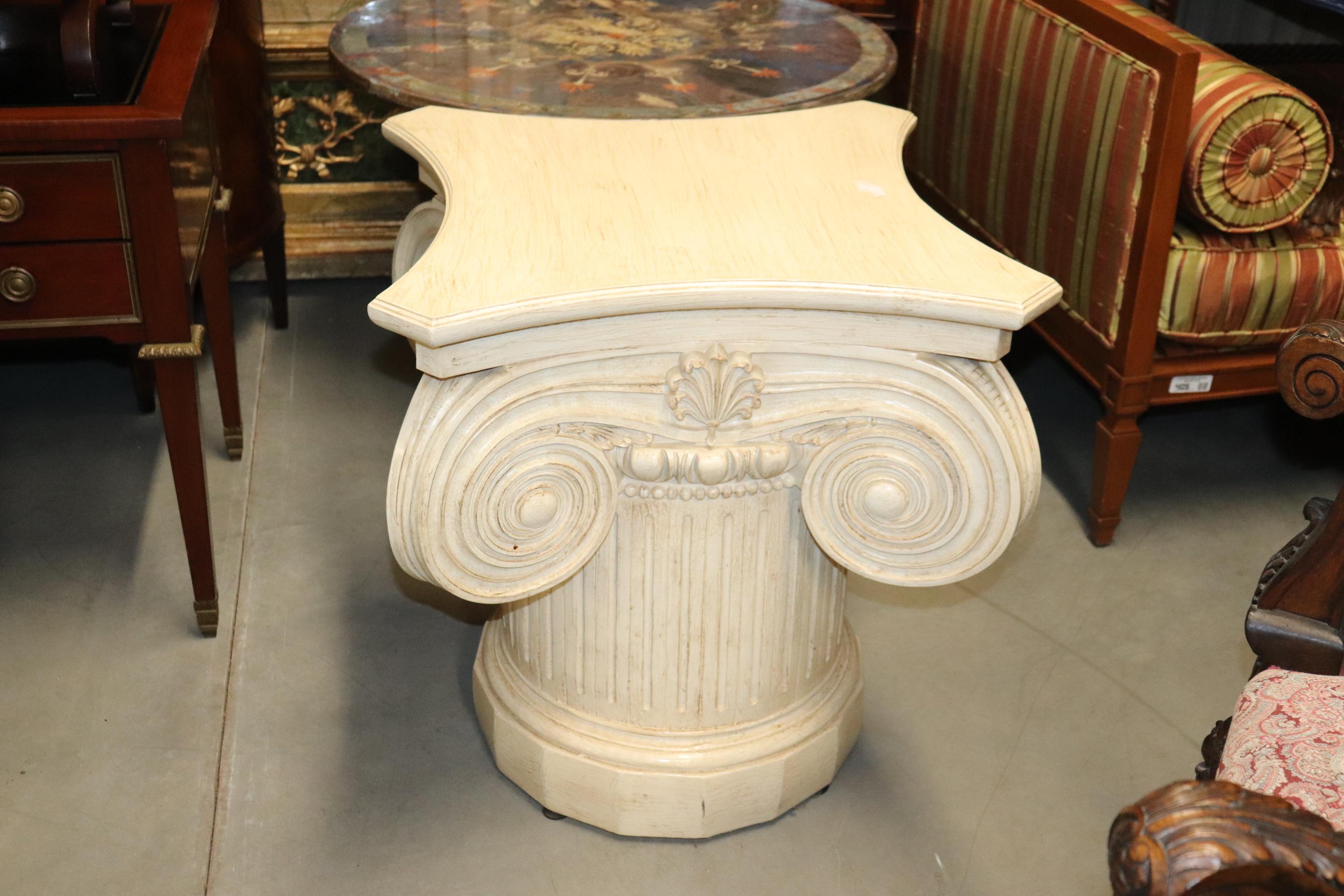 Antique White Painted Ionic Column Dining Table Base Meant for Glass Top In Good Condition In Swedesboro, NJ