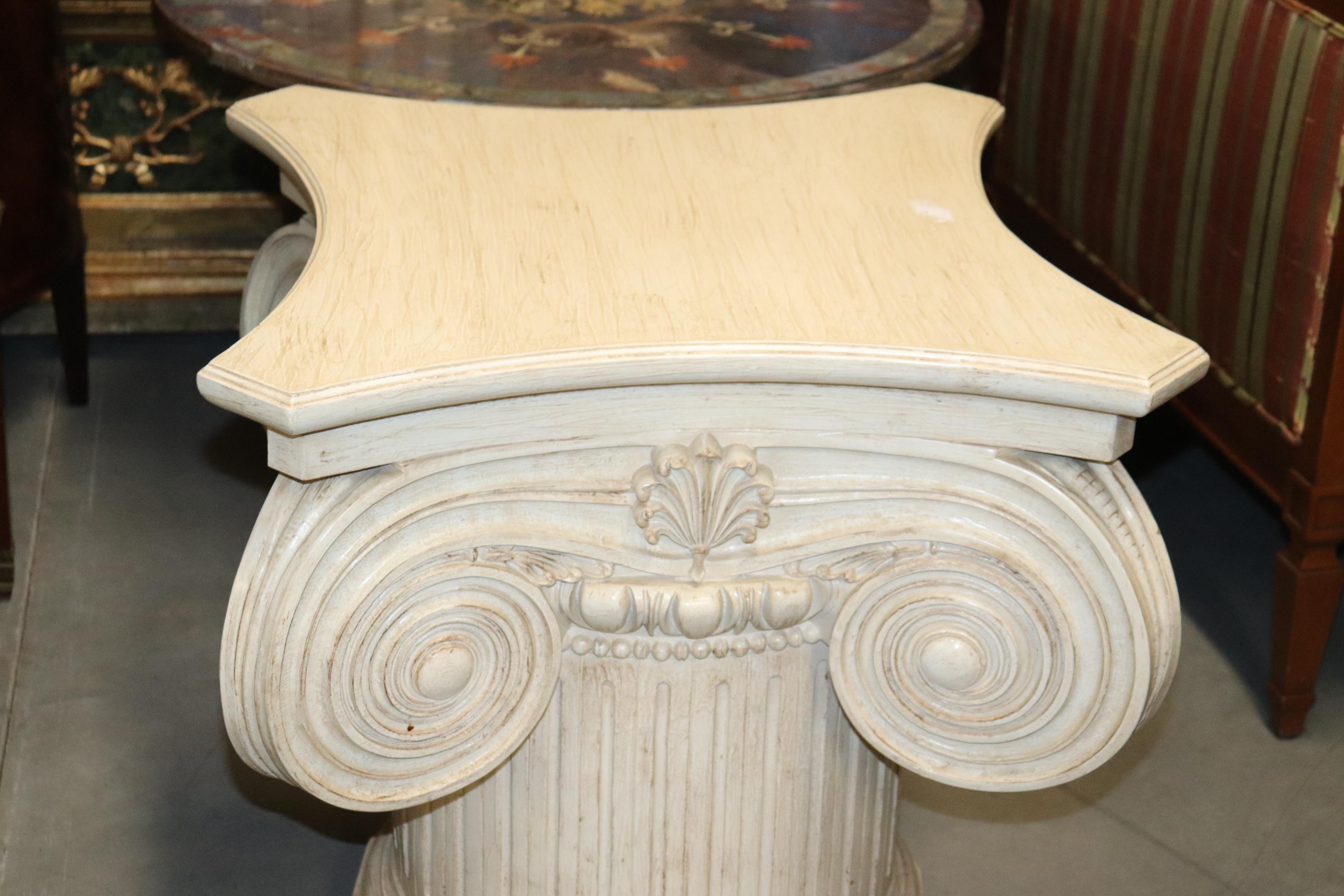 Late 20th Century Antique White Painted Ionic Column Dining Table Base Meant for Glass Top