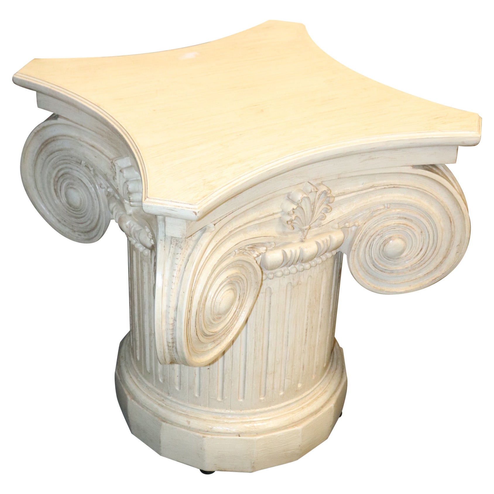 Antique White Painted Ionic Column Dining Table Base Meant for Glass Top