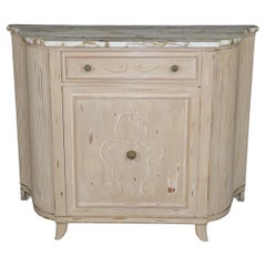 Antique White Painted Marble Top Venetian Style Single Door Commode Circa 1950