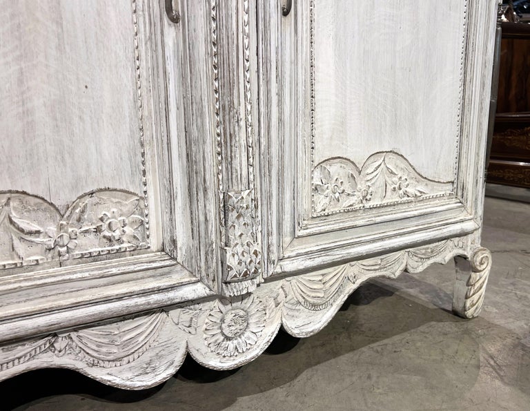 Antique White Painted Oak Armoire from Normandy, Circa 1880 at 1stDibs