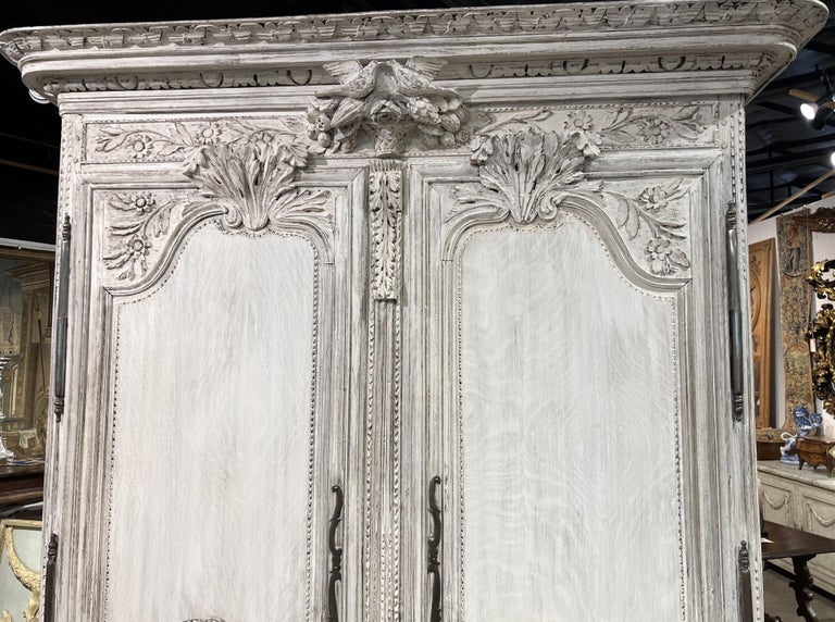 Antique White Painted Oak Armoire from Normandy, Circa 1880 at 1stDibs