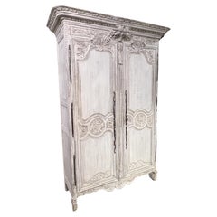 Antiguo Armario de Roble Pintado de Blanco de Normandía, Circa 1880