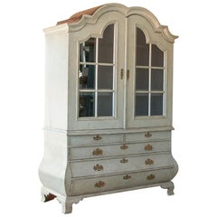 Antique White Painted Rococo Cabinet Bookcase