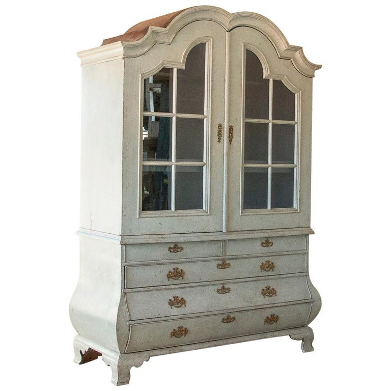 Antique White Painted Rococo Cabinet, Antique White Bookcase With Drawers
