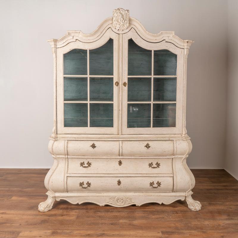Swedish Antique White Painted Rococo Display Cabinet For Sale