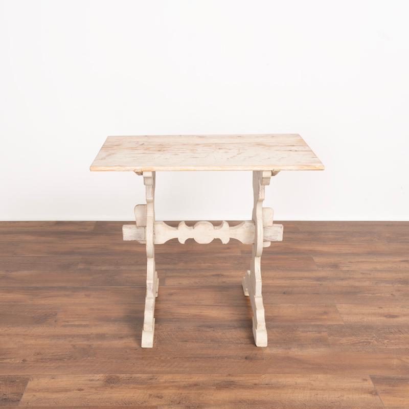 Swedish Antique White Painted Side Table With Trestle Base from Sweden For Sale