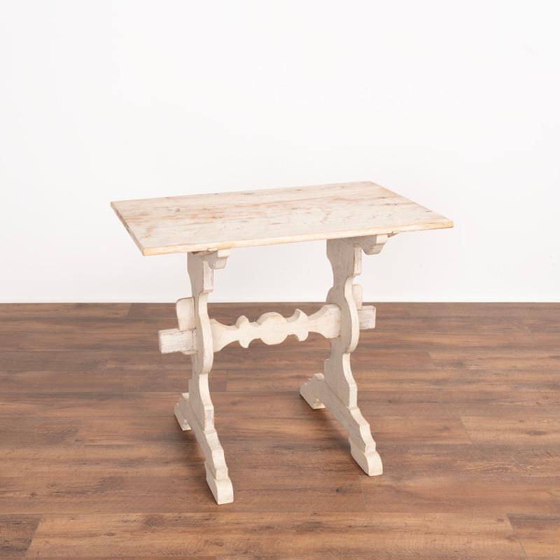 Antique White Painted Side Table With Trestle Base from Sweden In Good Condition For Sale In Round Top, TX