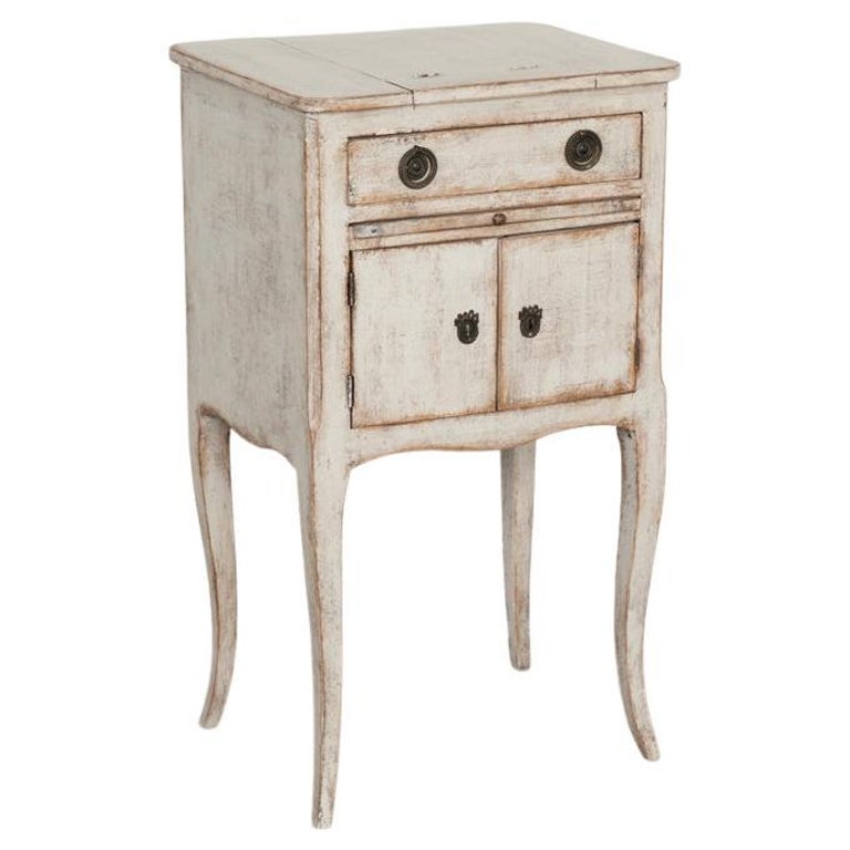 Antique White Painted Small Nightstand Side Table, Sweden, circa 1820