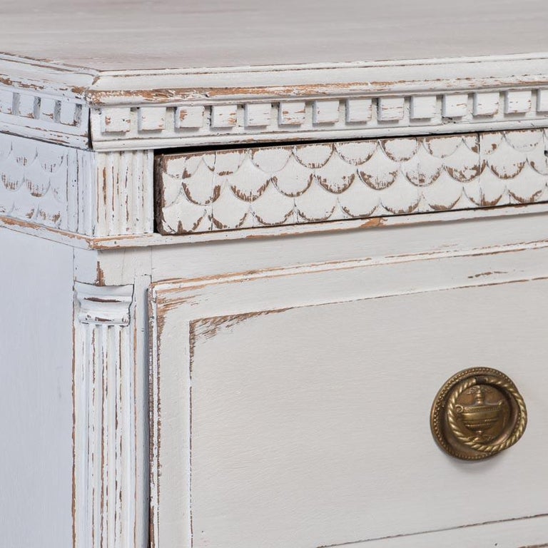 Antique White Painted Swedish Gustavian Large Chest Of Drawers At
