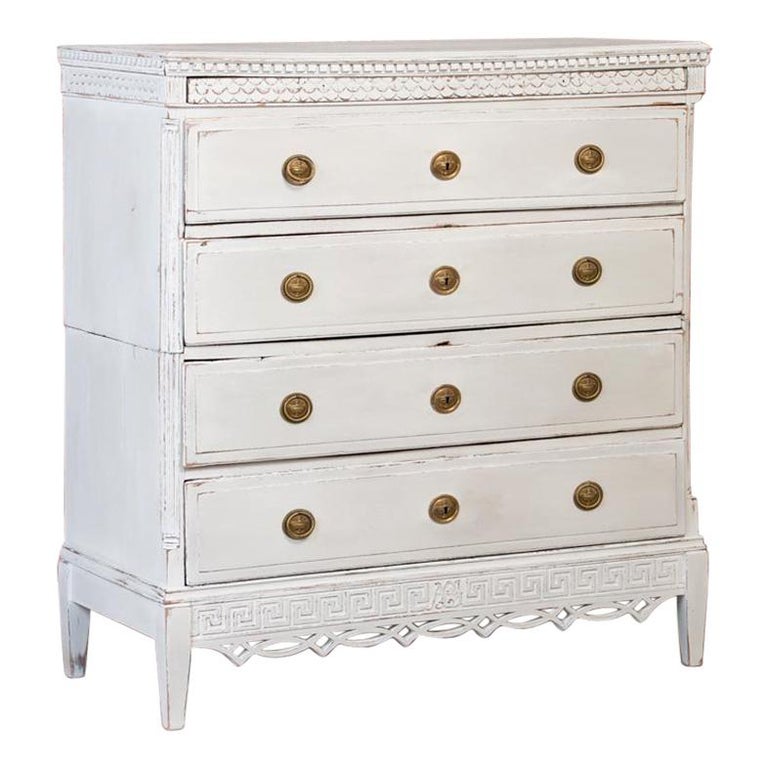 Antique White Painted Swedish Gustavian Large Chest Of Drawers At