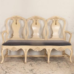 Antique White Painted Swedish Rococo Chair-back Settee