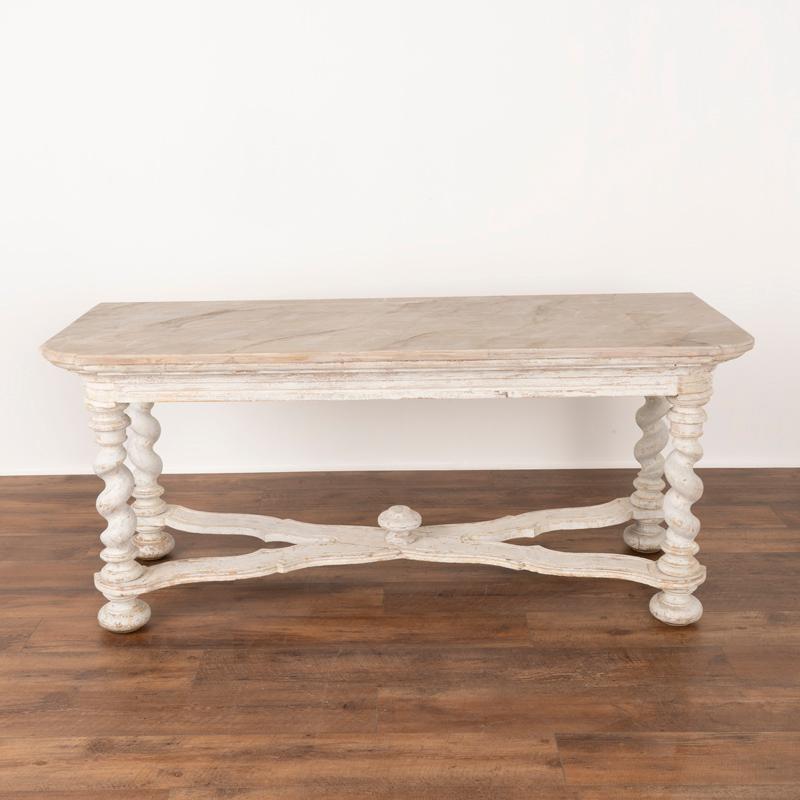 Swedish Antique White Painted Writing Table Console Table With Faux Marble Top from Swed For Sale