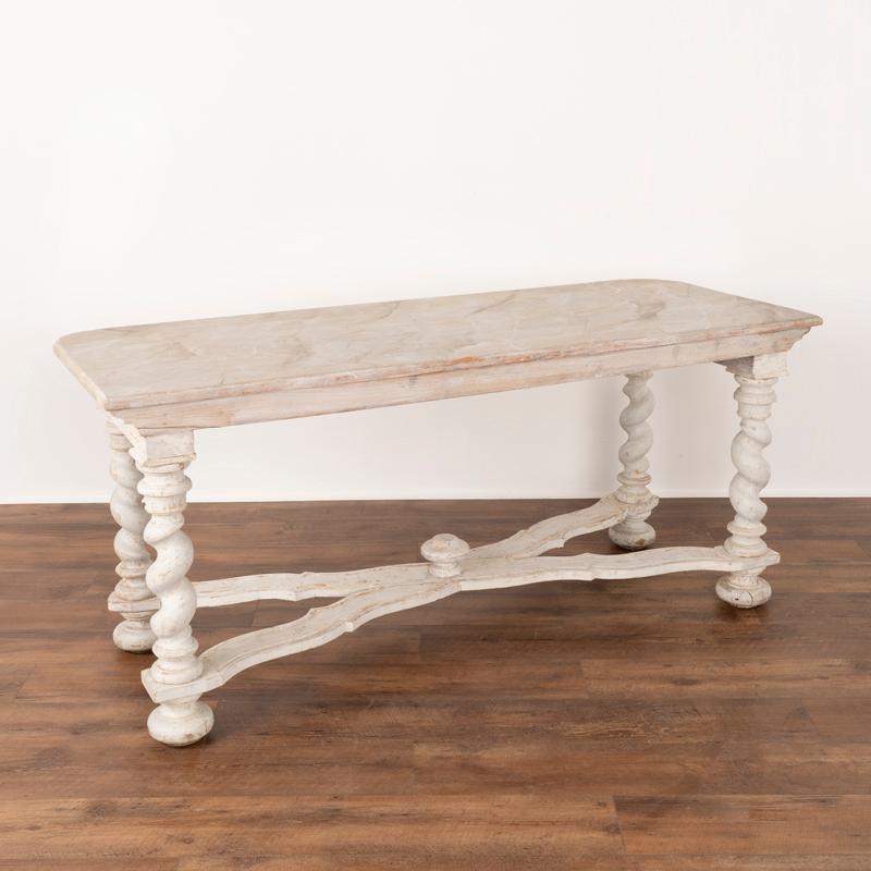 Antique White Painted Writing Table Console Table With Faux Marble Top from Swed In Good Condition For Sale In Round Top, TX