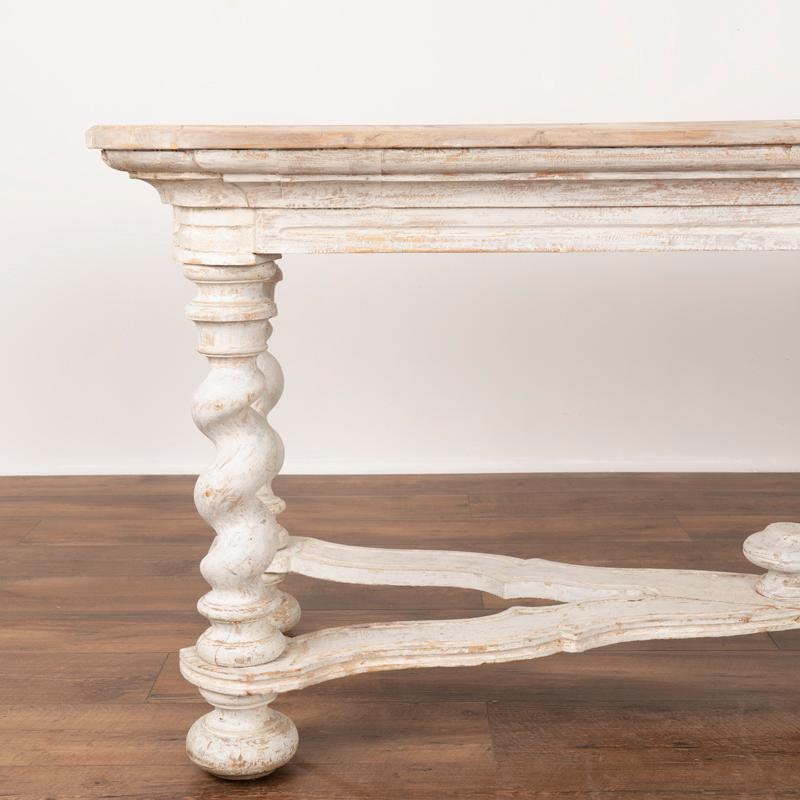 19th Century Antique White Painted Writing Table Console Table With Faux Marble Top from Swed For Sale