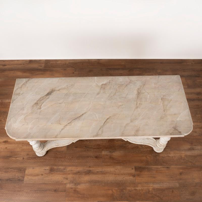 Antique White Painted Writing Table Console Table With Faux Marble Top from Swed For Sale 3