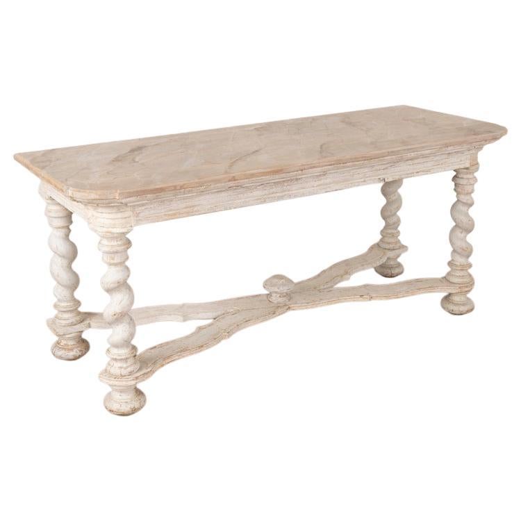 Antique White Painted Writing Table Console Table With Faux Marble Top from Swed For Sale