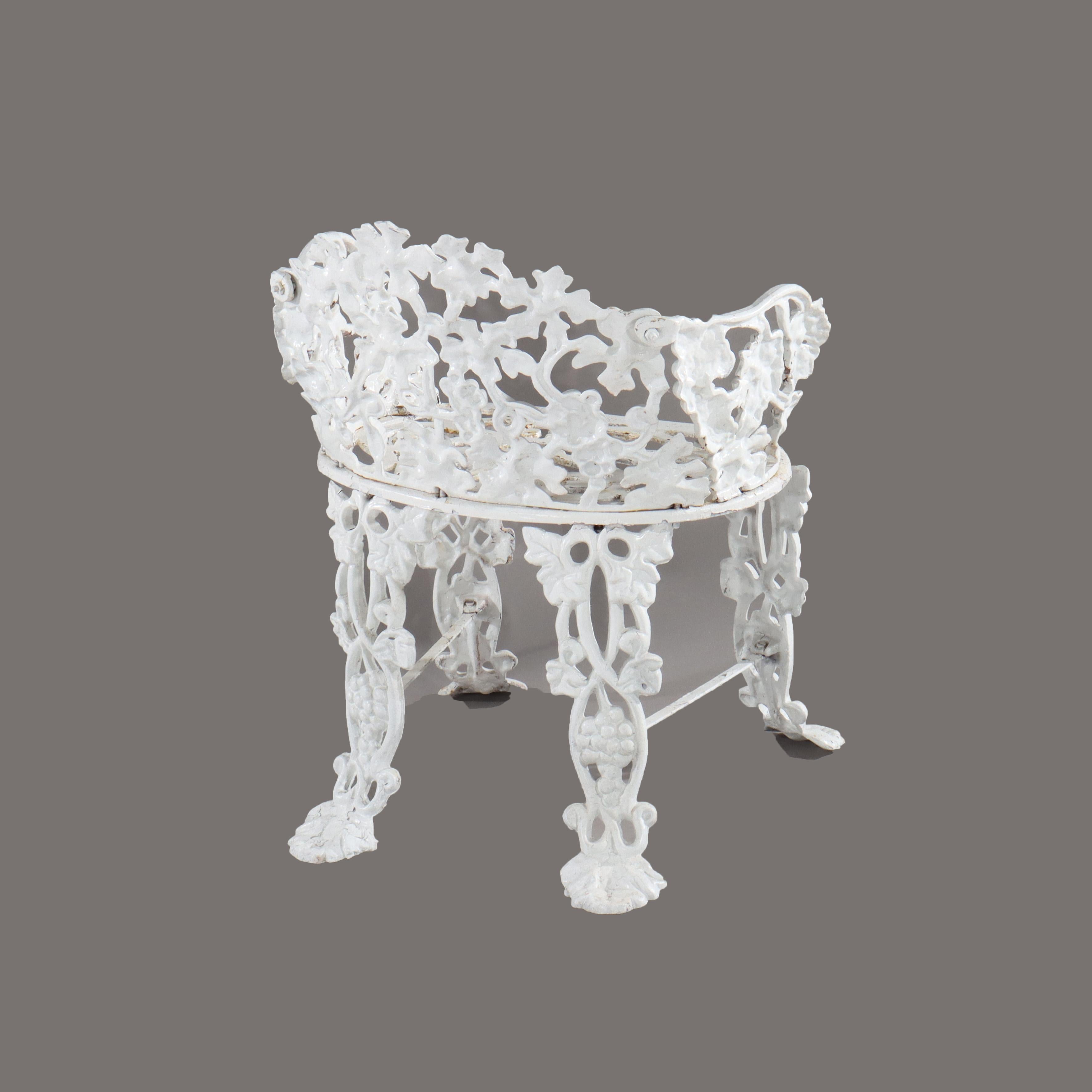 19th Century Antique White Painted Wrought Iron Grape & Leaf Garden Seat c1890 For Sale