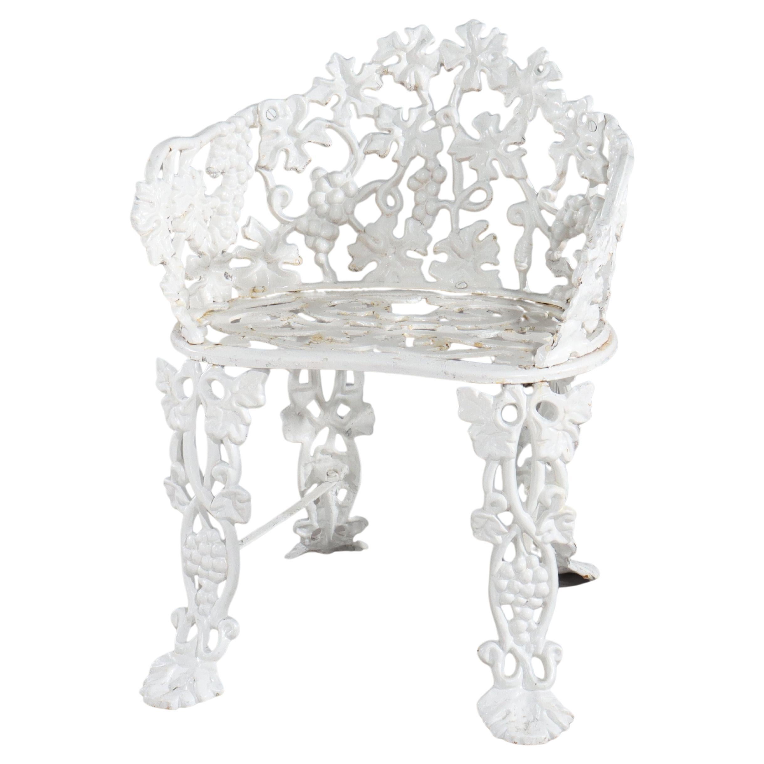 Antique White Painted Wrought Iron Grape & Leaf Garden Seat c1890