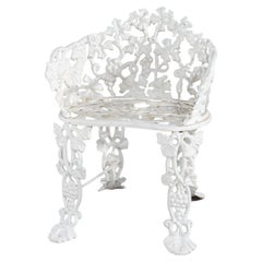 Antique White Painted Wrought Iron Grape & Leaf Garden Seat c1890