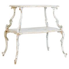 Antique White Patinated Two-Tiered French Shelf