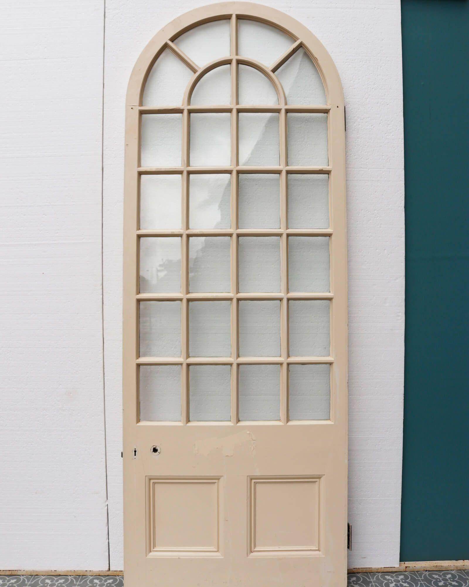 Regency Antique White Pine Arched Glazed Door For Sale