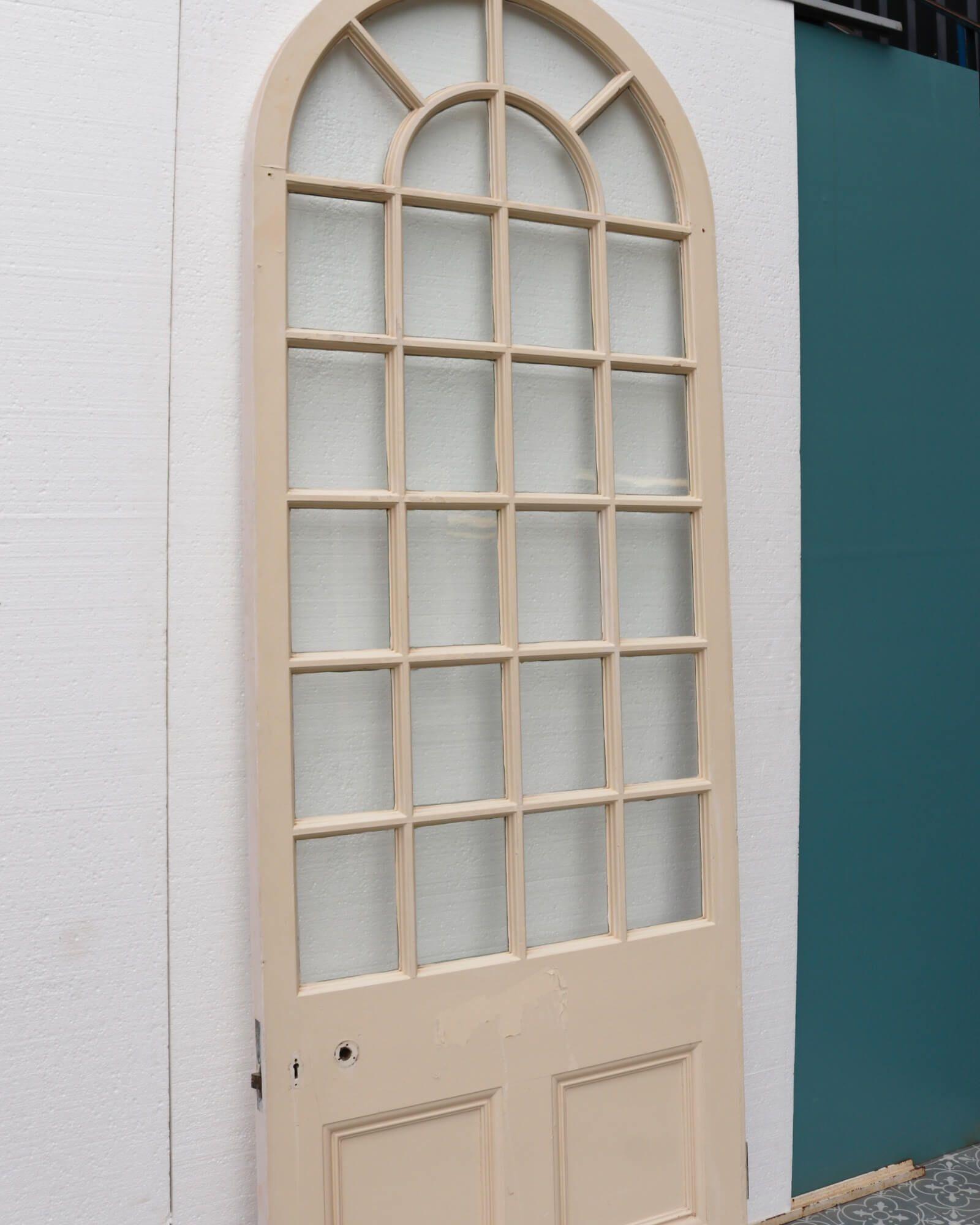 19th Century Antique White Pine Arched Glazed Door For Sale