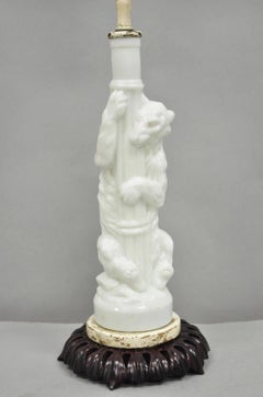 Antique White Polar Bear & Lamp Post Figural Glass Decanter Bottle Table Lamp