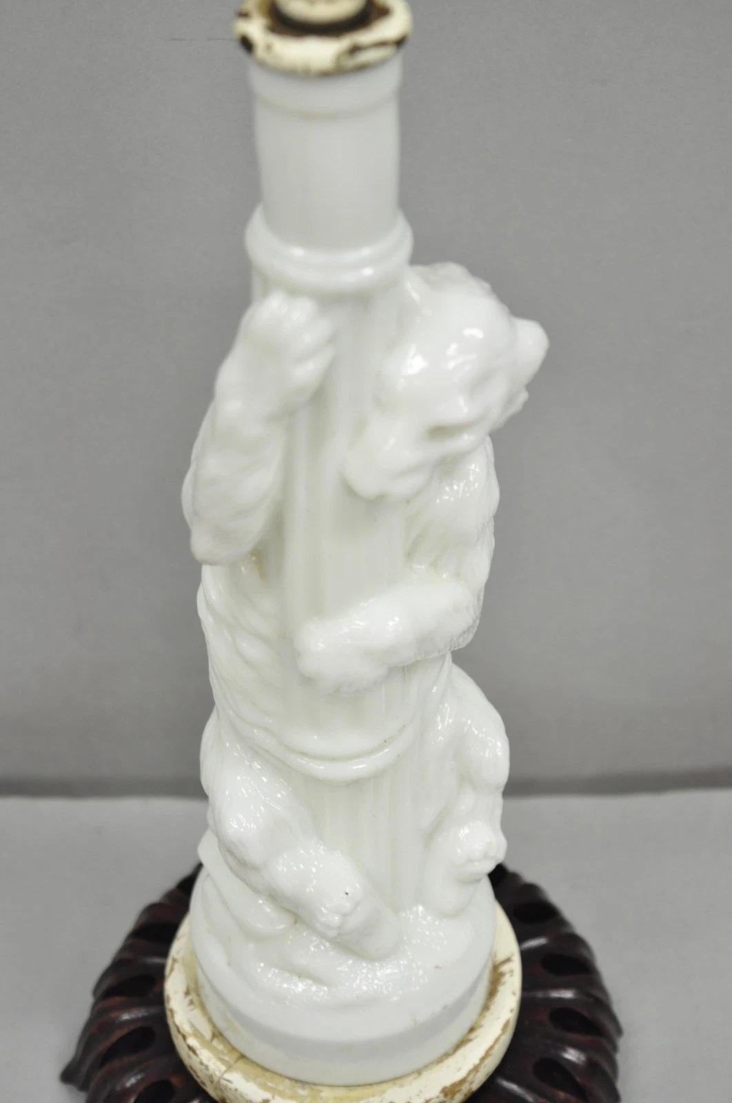 XX secolo Antica lampada da tavolo con orso polare e palo della lampada in vetro figurato con bottiglia decanter in vendita