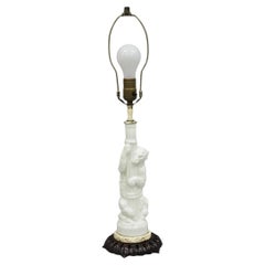 Antique White Polar Bear & Lamp Post Figural Glass Decanter Bottle Table Lamp