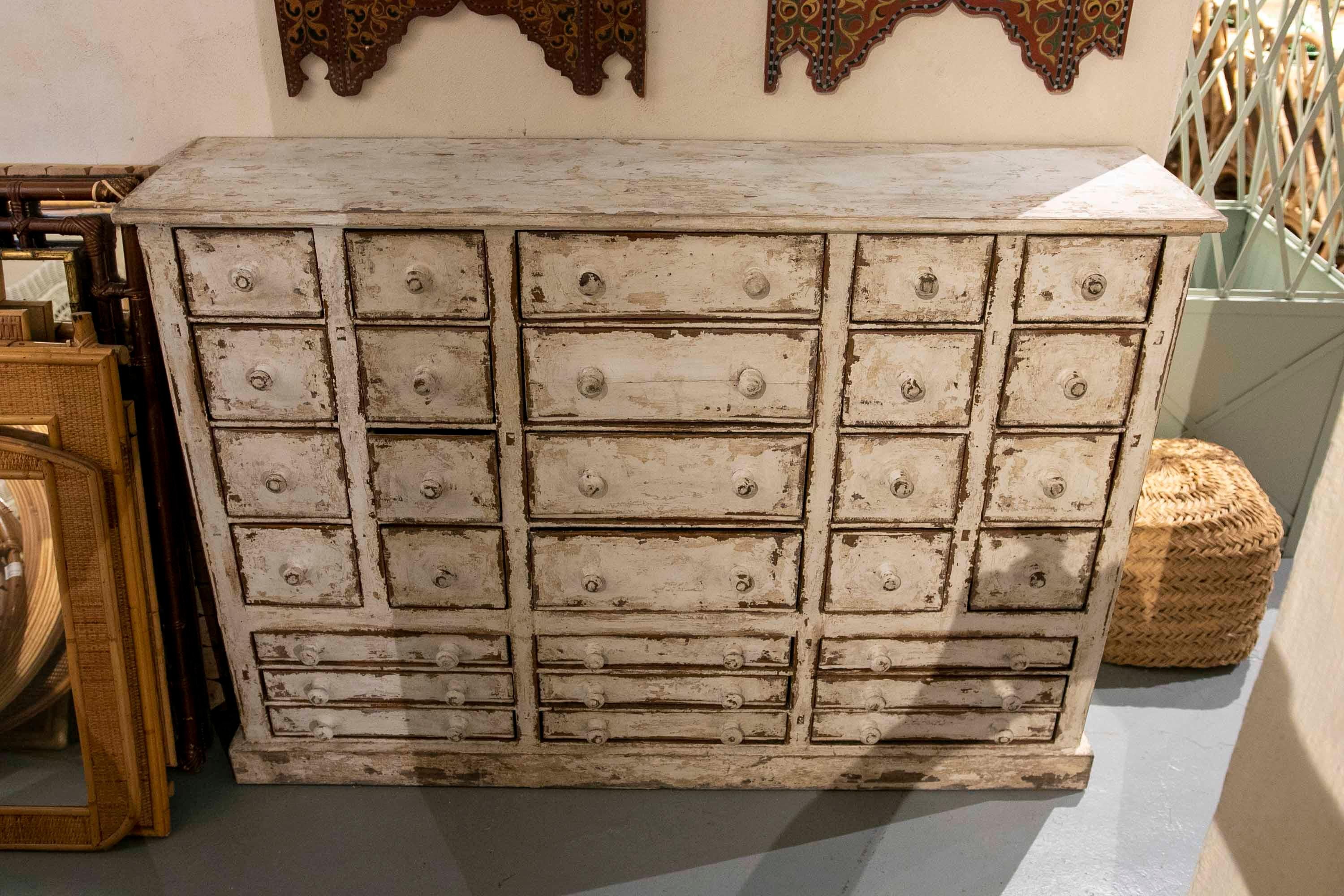 Antique White Polychrome Wooden Chest of Drawers with Drawers  For Sale 8