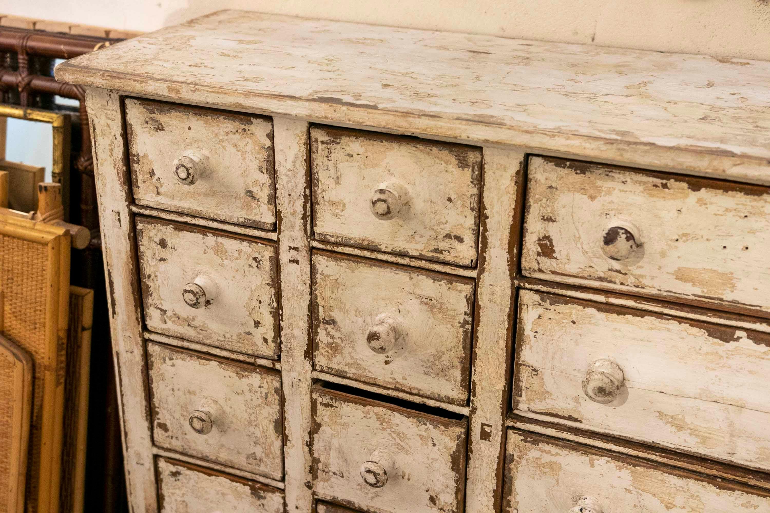 Antique White Polychrome Wooden Chest of Drawers with Drawers  For Sale 9