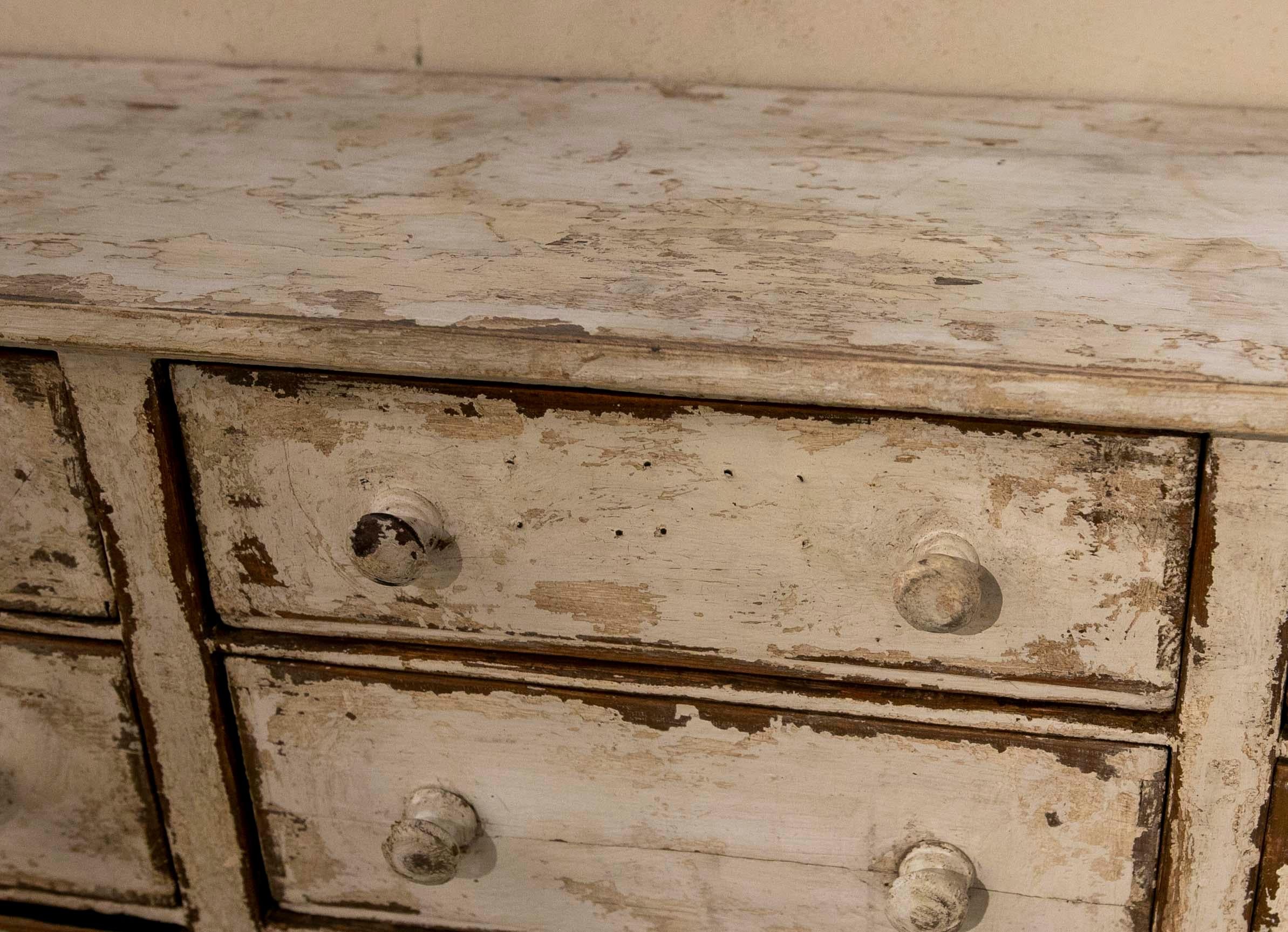 Antique White Polychrome Wooden Chest of Drawers with Drawers  For Sale 10