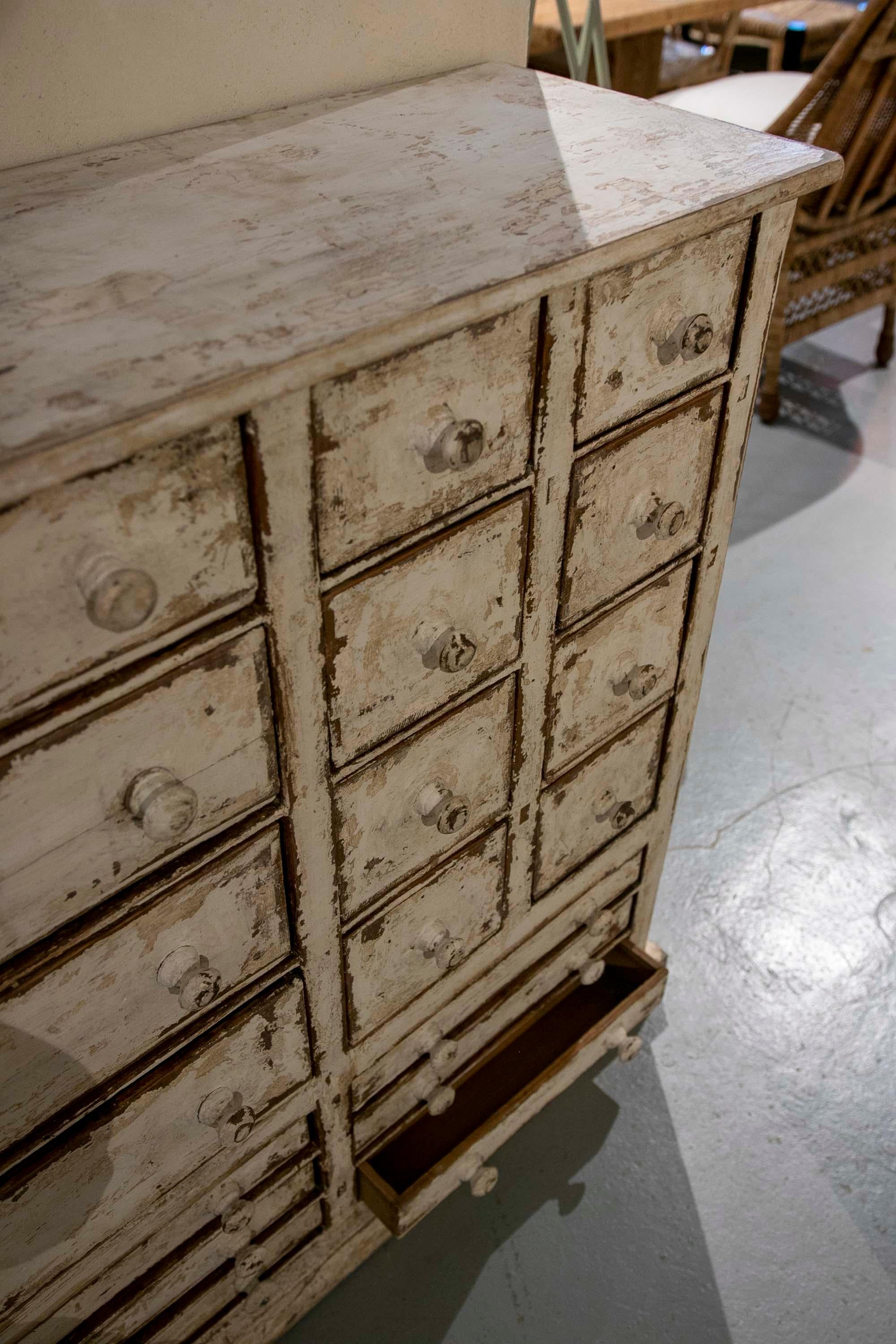 Antique White Polychrome Wooden Chest of Drawers with Drawers  For Sale 13