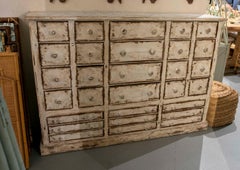 Antique White Polychrome Wooden Chest of Drawers with Drawers