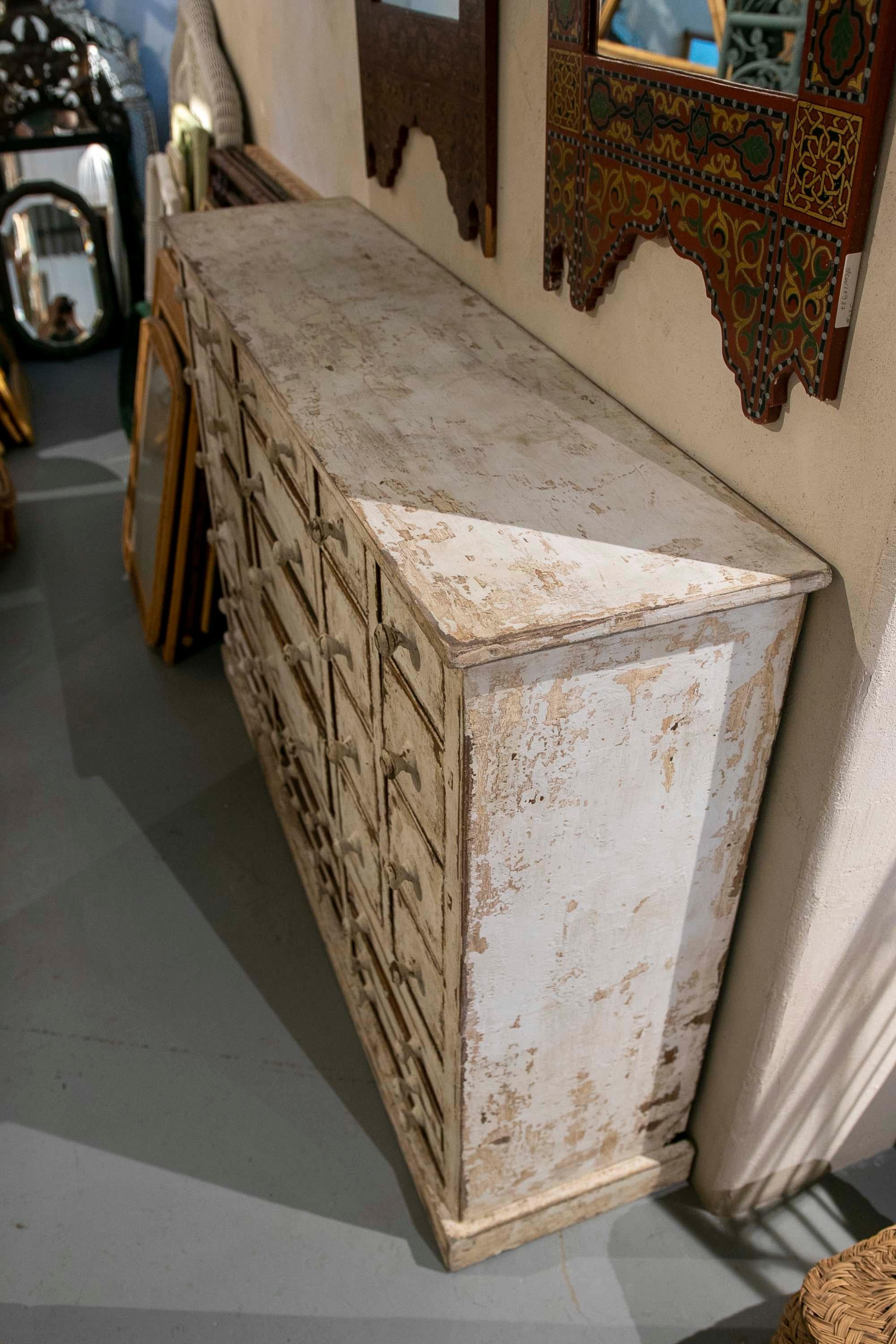 20th Century Antique White Polychrome Wooden Chest of Drawers with Drawers  For Sale