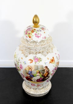 Antique White Porcelain Meissen Floral Urn Stamped