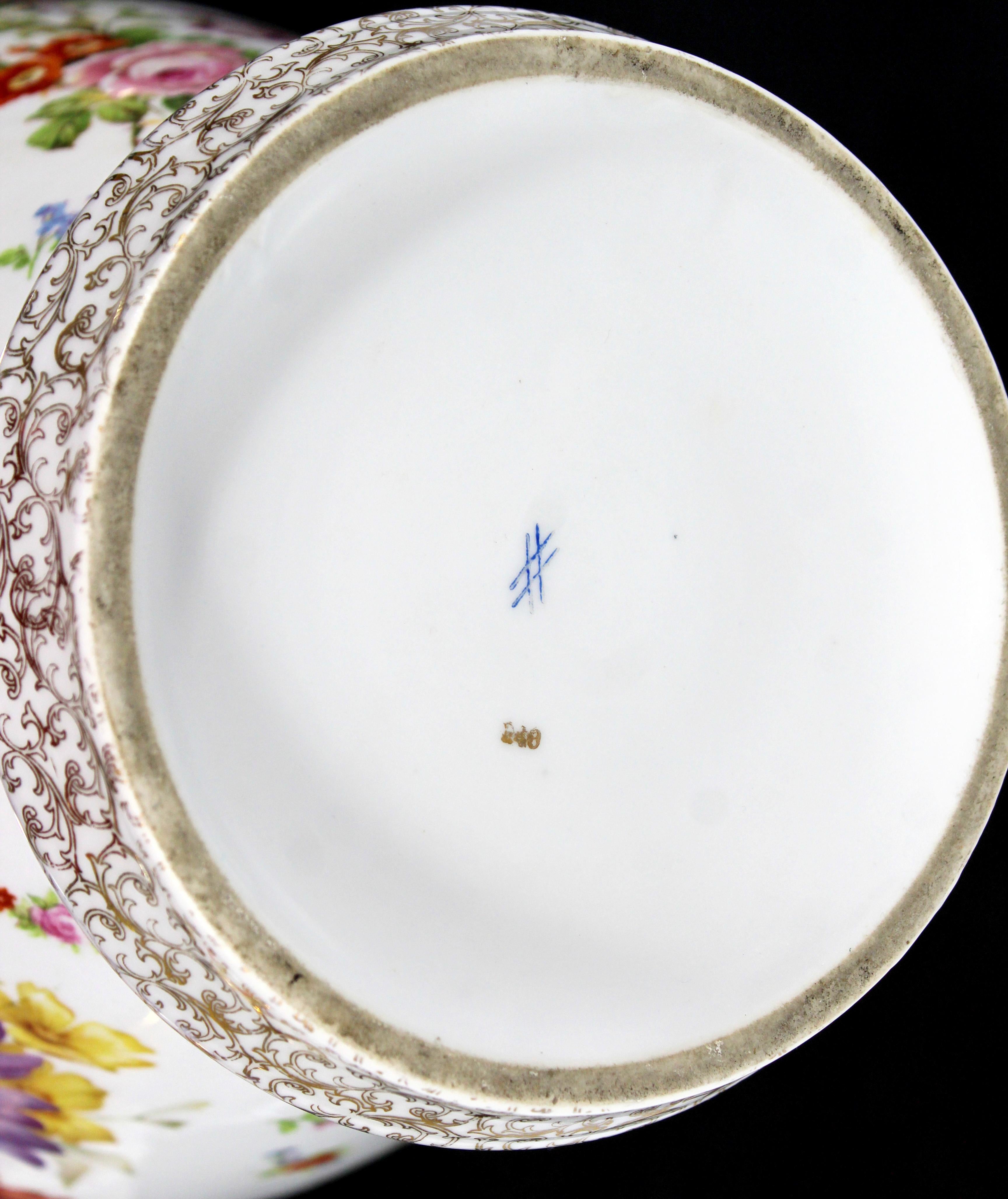 Antique White Porcelain Meissen Floral Urn Stamped 2