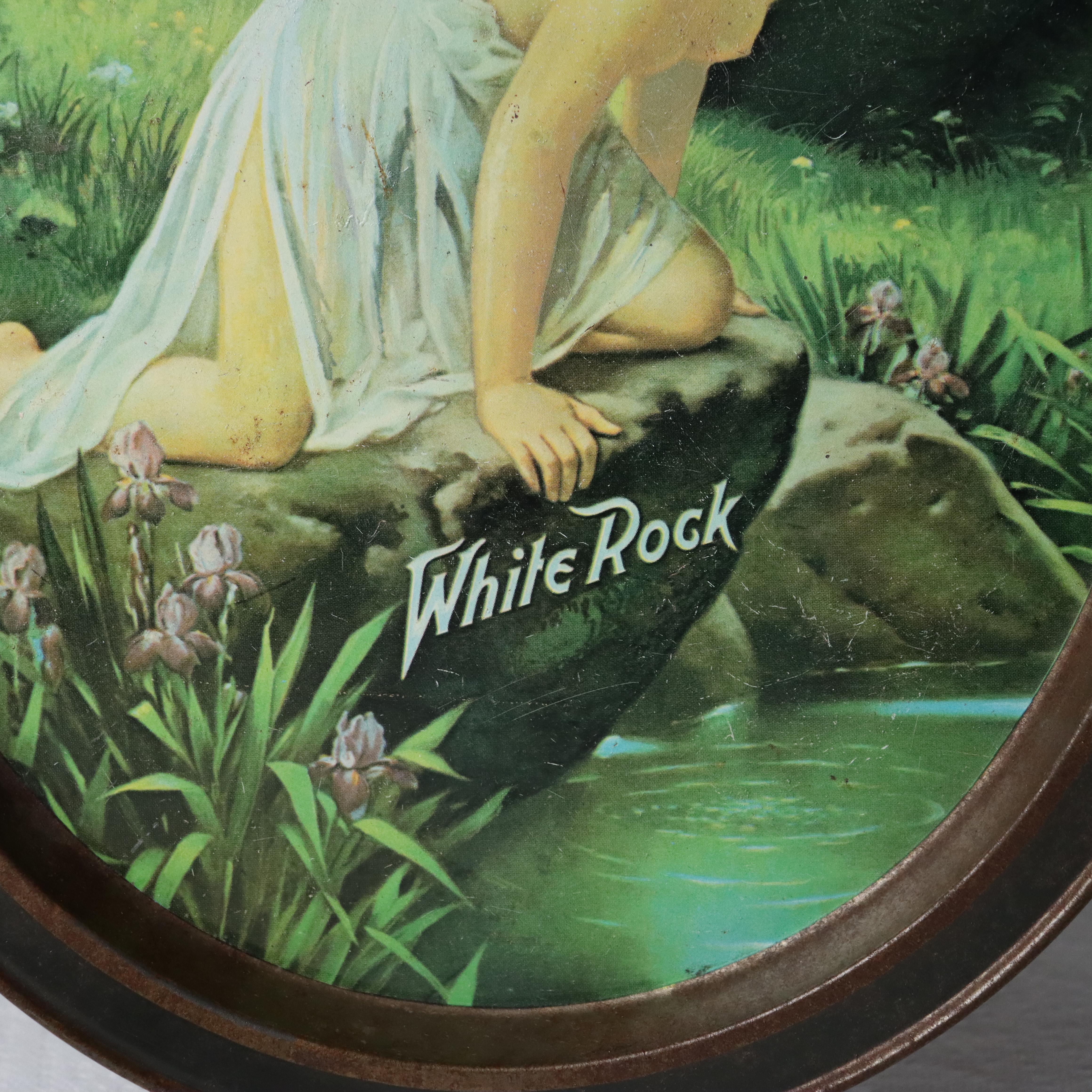 Antike White Rock Metall Werbung Tablett C1920 (20. Jahrhundert) im Angebot