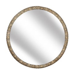 Antique White Round Mirror With Blonde Gold Ribbons & Berries