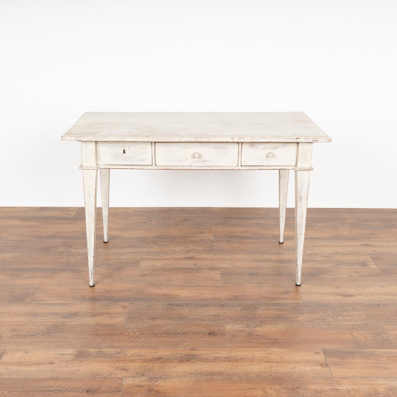 Country Antique White Side Table Small Writing Table With 3 Drawers, Sweden circa 1880
