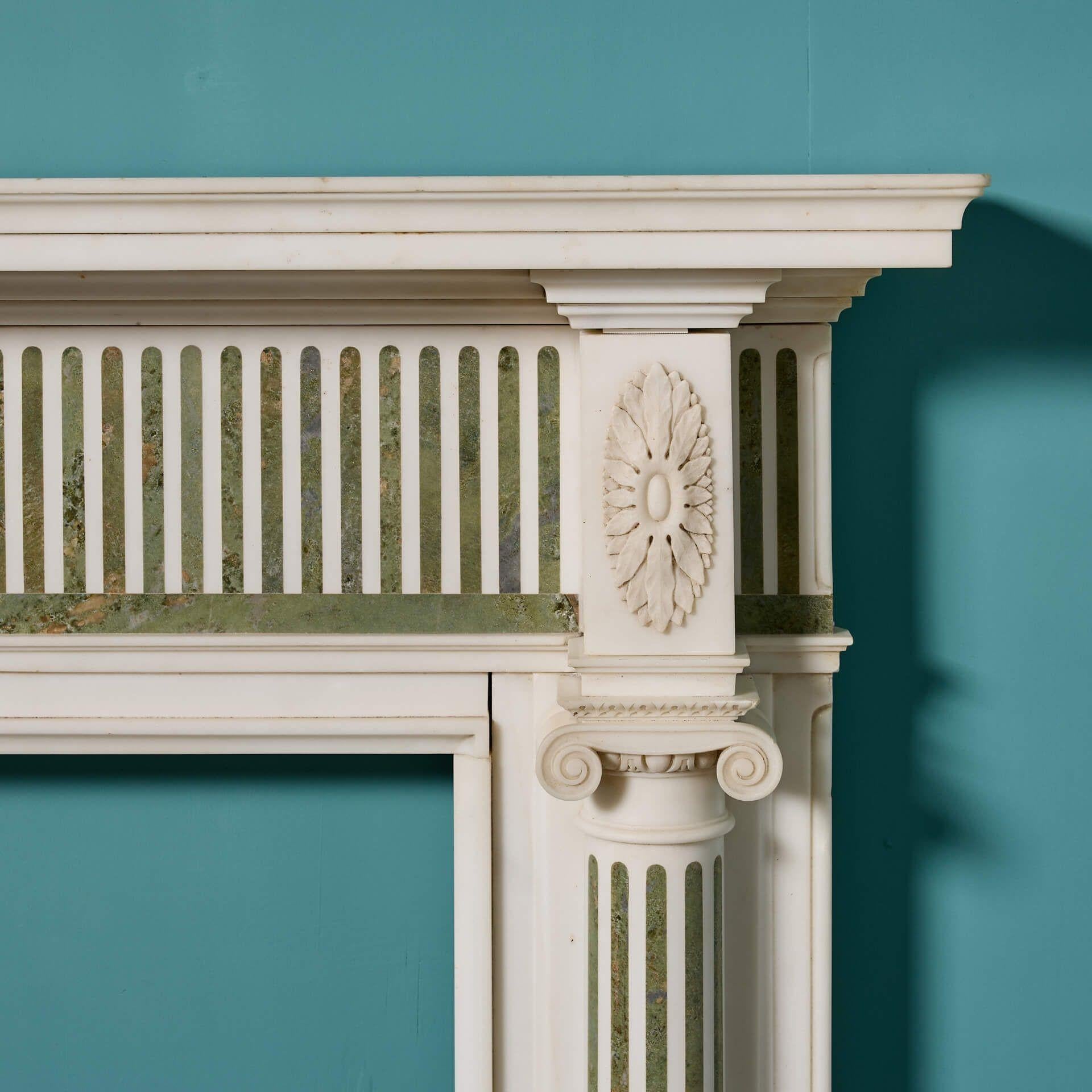 Georgian Antique White Statuary & Green Connemara Marble Fireplace For Sale