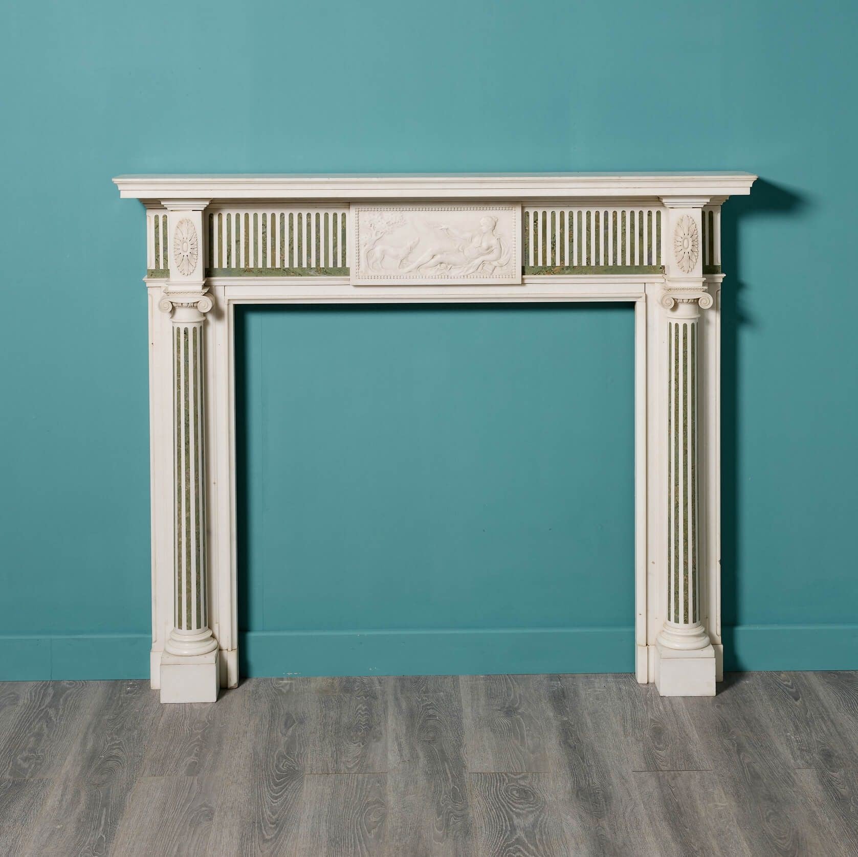 Antique White Statuary & Green Connemara Marble Fireplace For Sale