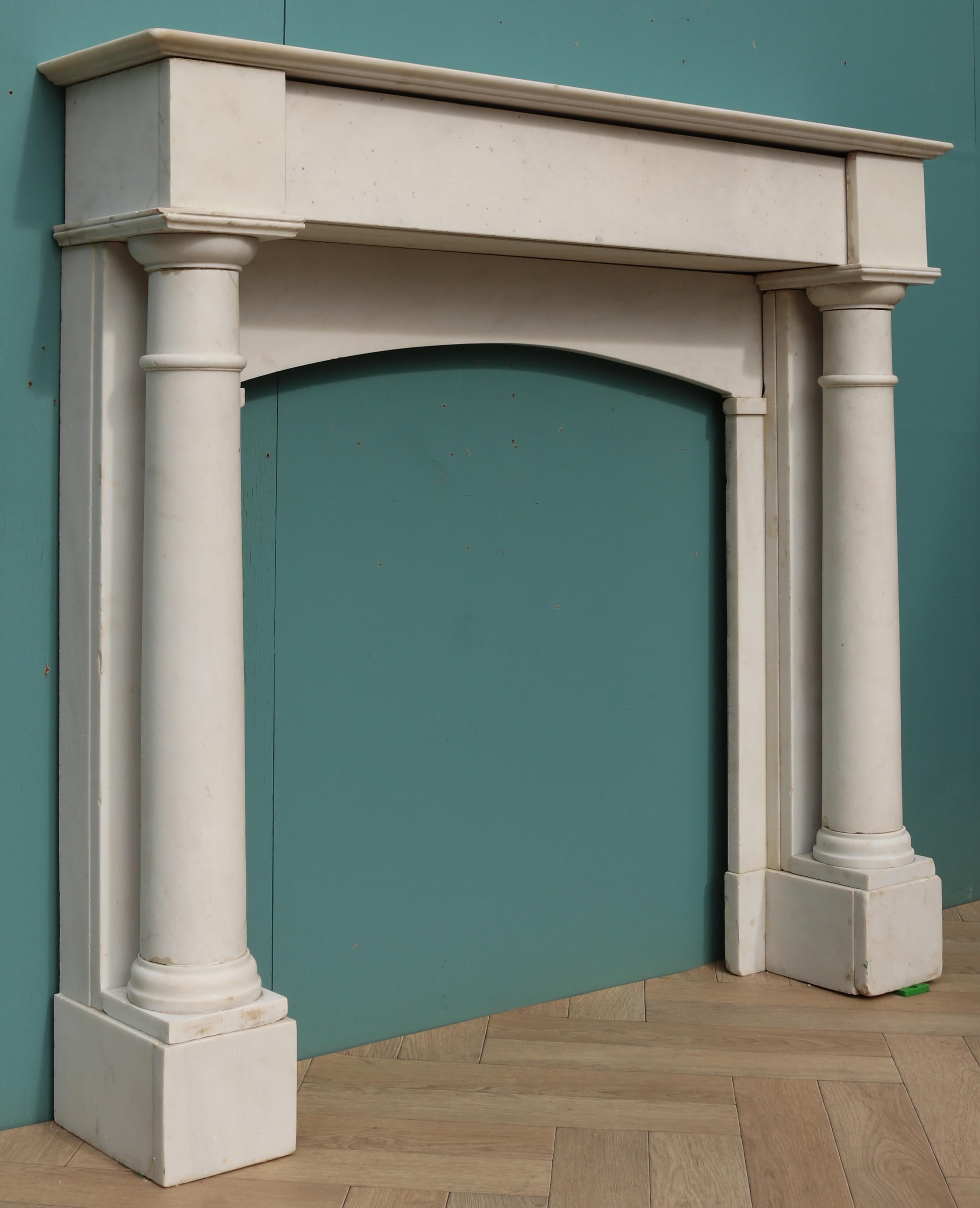 Neoclassical Antique White Statuary Marble Fire Mantel For Sale