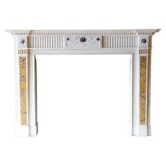 Antique White Statuary Marble Mantel Sienna Accents Purple Stones