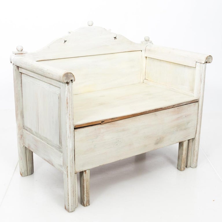 Antique White Swedish Country Storage Bench at 1stDibs storage