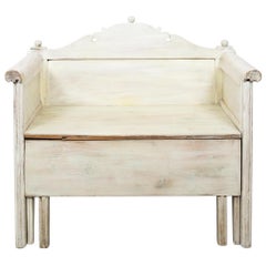 Antique White Swedish Country Storage Bench